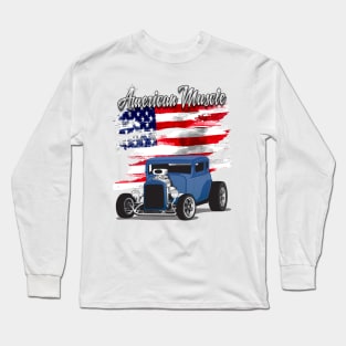 Blue 1932 Chevy 5 Window Coupe Hot Rod American Muscle Print Long Sleeve T-Shirt